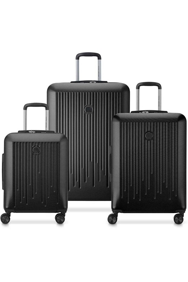 Delsey Christine Hardcase 4-Double Wheel Expandable Cabin and Check-In Luggage Trolley Set 3-Pieces - Black