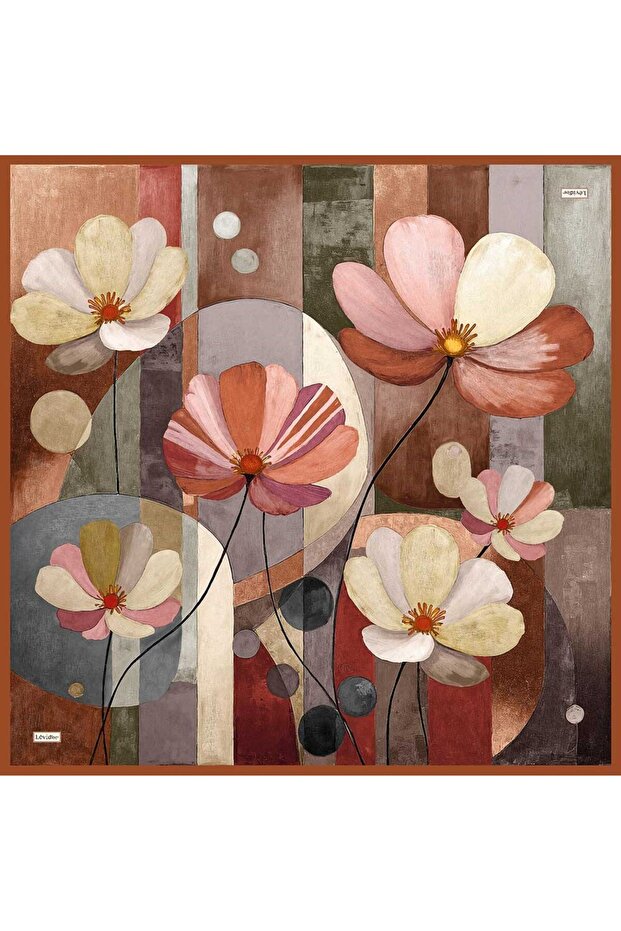 Orange Garden Patterned Sura Silk Scarf