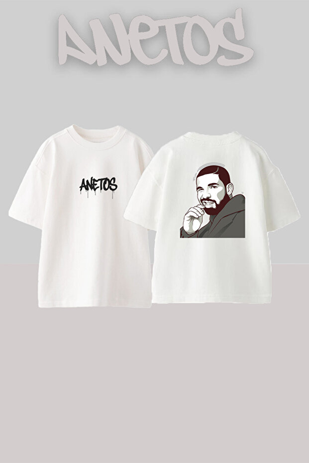 تي شيرت أبيض كبير الحجم مطبوع بتصميم Drake_21 للجنسين