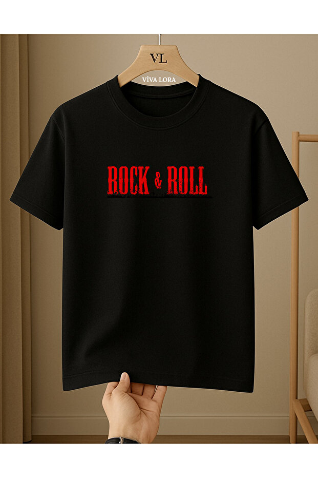 Rock&Roll Printed 100% Cotton Crew Neck Unisex Regular T-Shirt