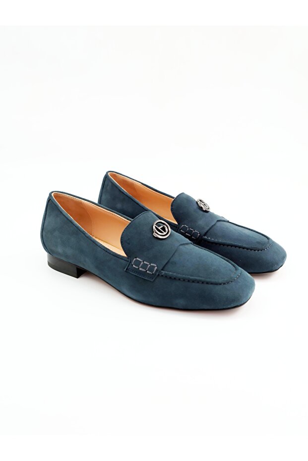 Women's Genuine Leather Ballerinas Petrol Blue