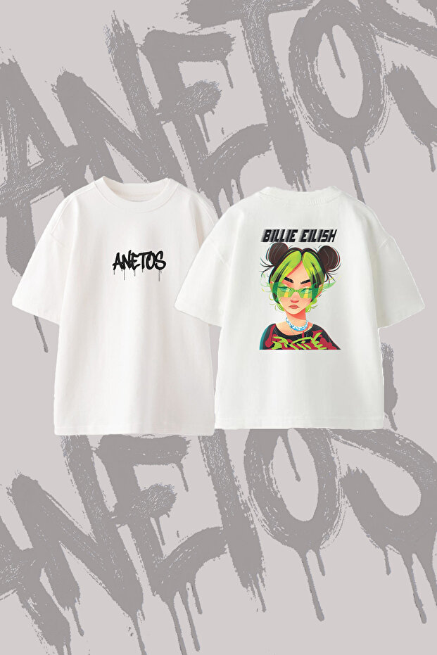 Billie Eilish_25 Design Printed Oversize Crew Neck T-Shirt White