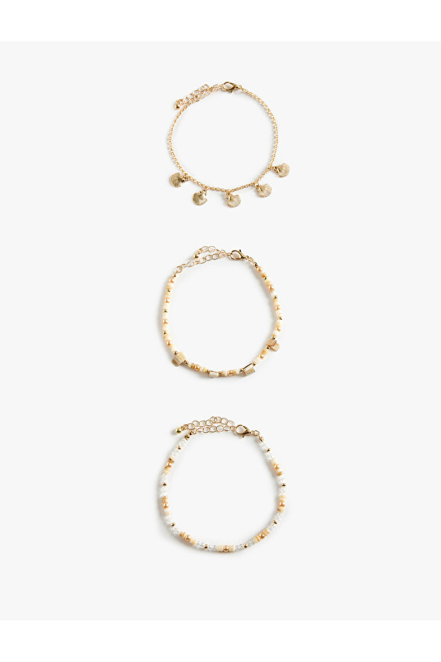 3-Piece Bracelet Set with Beaded Seashell Charms