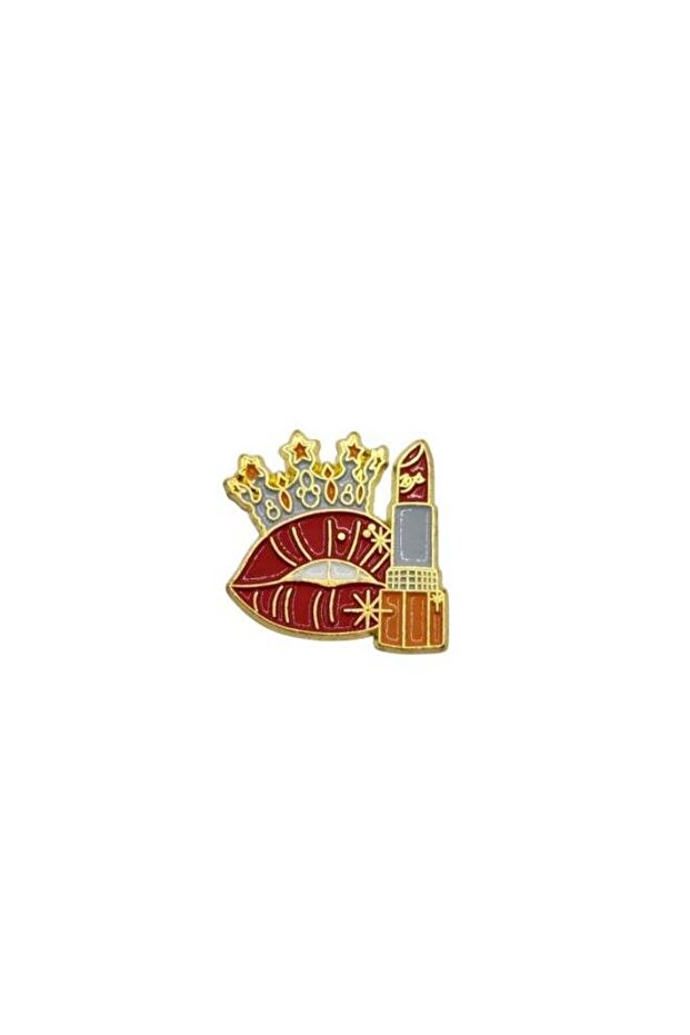 Lips Crown Lipstick Enamel Metal Sticker, Red & Gold for Phone Cases & Laptops