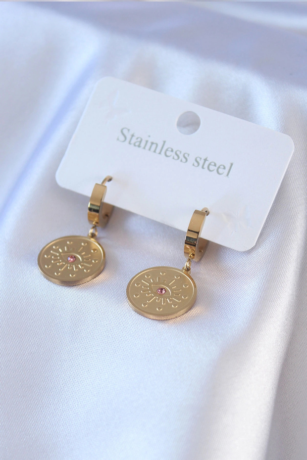 316L Steel Gold Color Eye Embroidery Zircon Stone Detail Women's Earrings