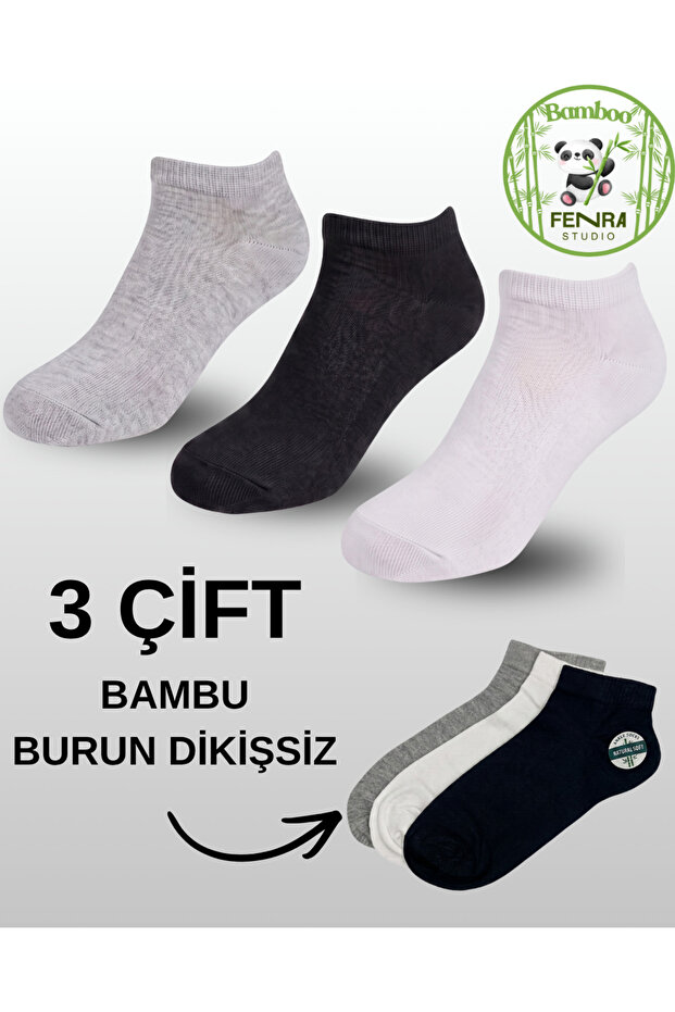 Men's Bamboo Seamless Soft Booties Socks Gray White Black 3-Pack