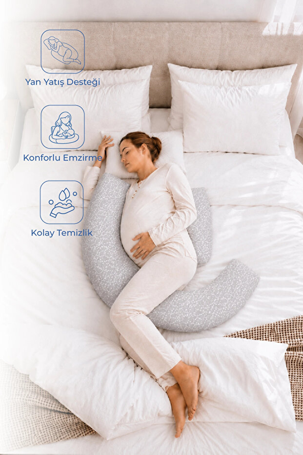 Pregnant and Breastfeeding Pillow with Back Support Gray Flower