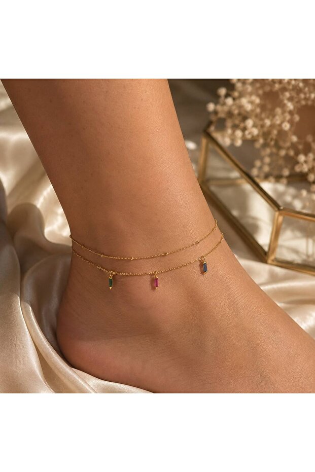Star Stone Gold Color Tarnish-Resistant Steel Anklet