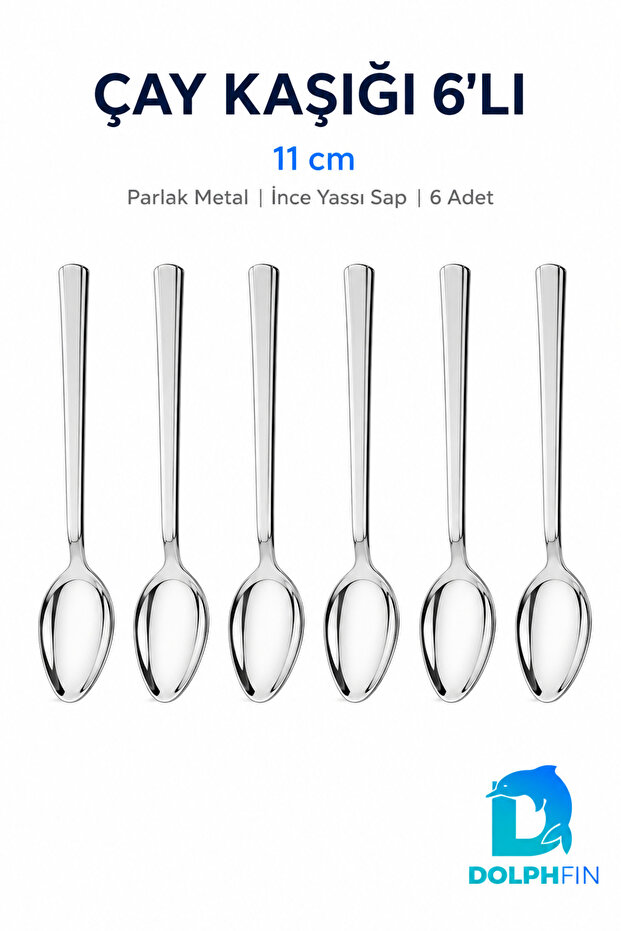 Set of 6 Stainless Steel Teaspoons 11 cm – Shiny Metal Spoons with Thin Flat Handle
