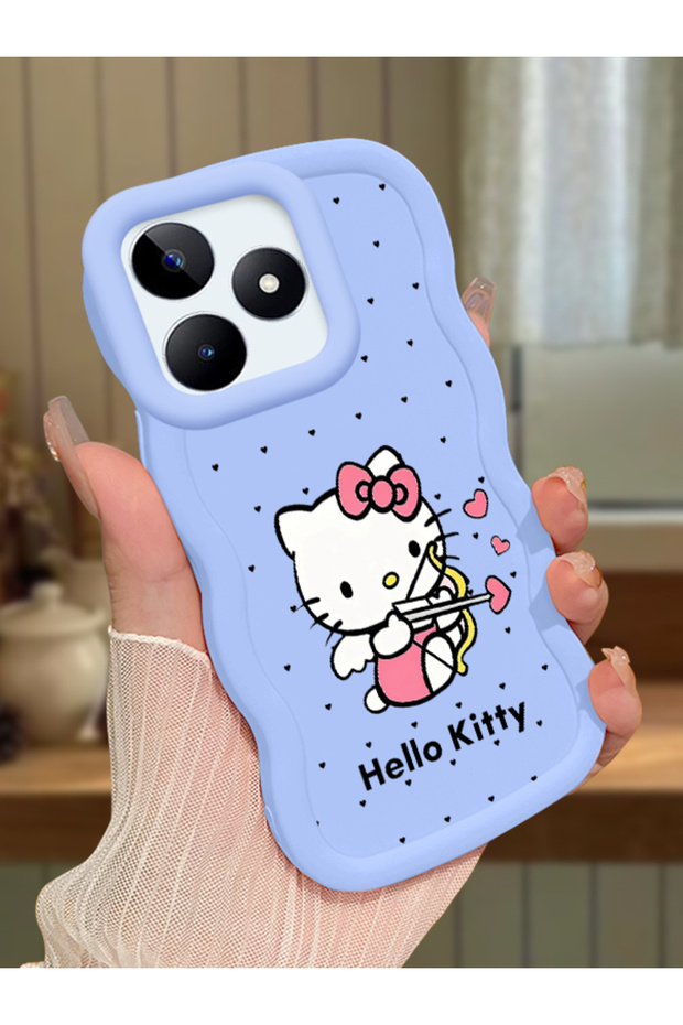 Realme C53 Compatible Case Camera Protector Blue Silicone Couple Phone Case Kitty Pattern