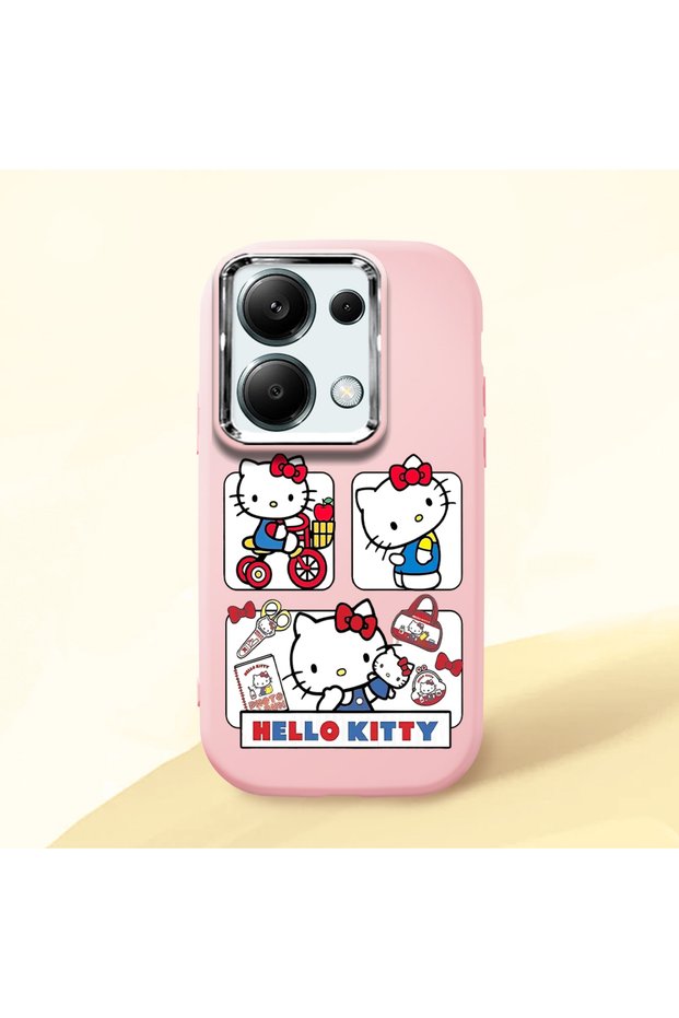 Poco M6 Pro 4g Compatible Case Camera Protector Pink Silicone Couple Phone Case with Kitty Pattern