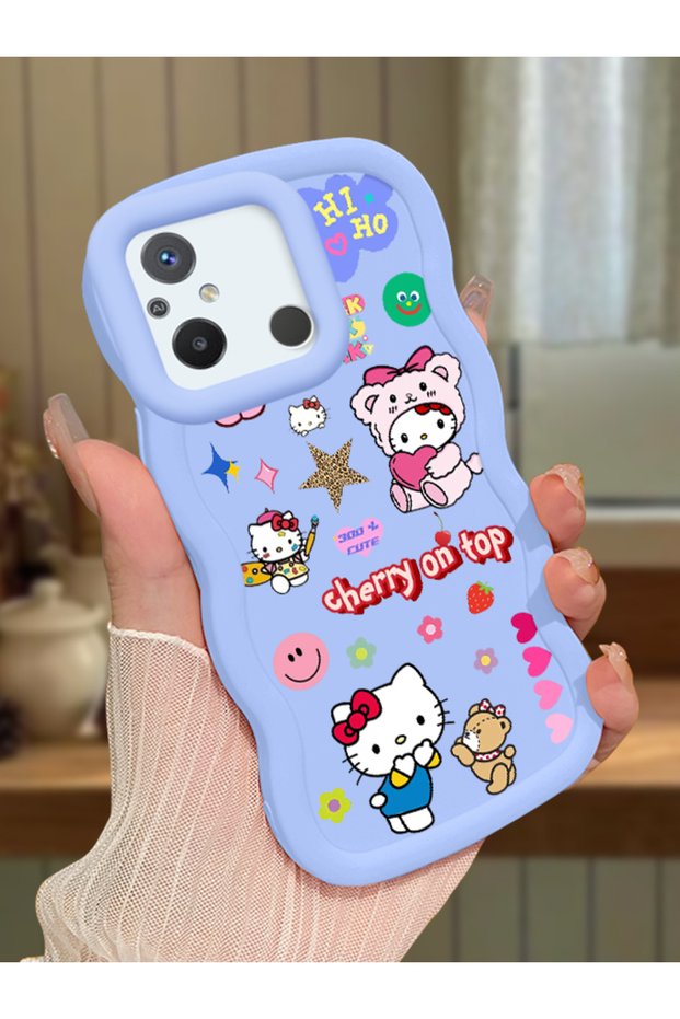 Poco C55 Compatible Case Camera Protector Blue Silicone Couple Phone Case Kitty Pattern