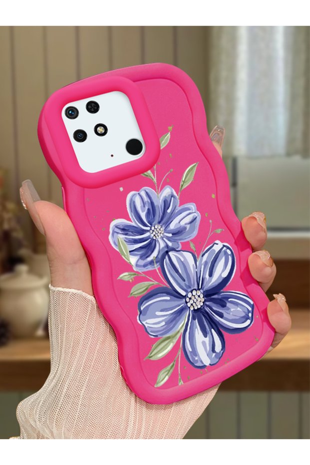 Redmi 10C Compatible Case Camera Protector Red Silicone Couple Phone Case Floral Pattern