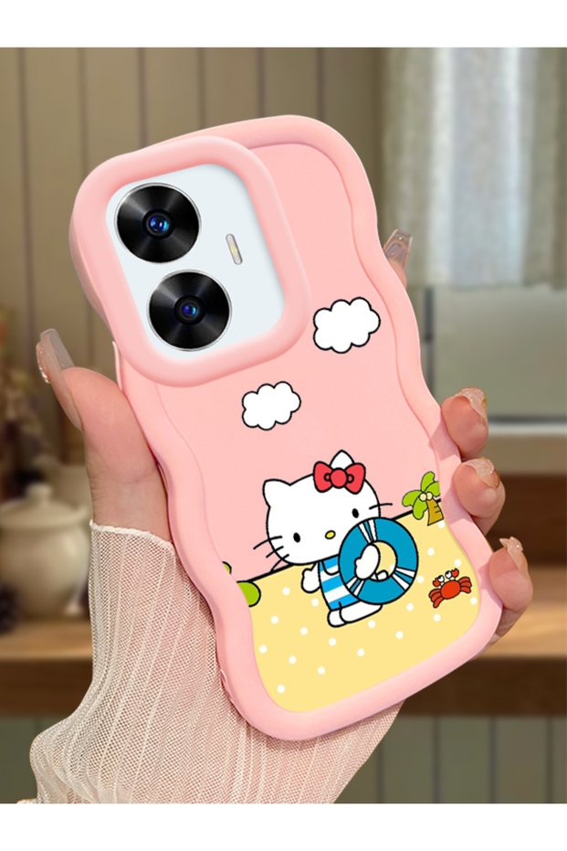 Realme C55 Compatible Case Camera Protector Pink Silicone Couple Phone Case Kitty Pattern