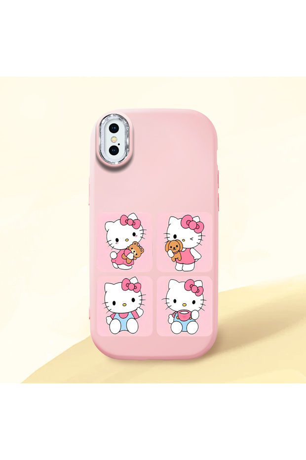 iPhone XS Max Compatible Case with Camera Protector Pink Silicone Couple Phone Case with Kitty Pattern