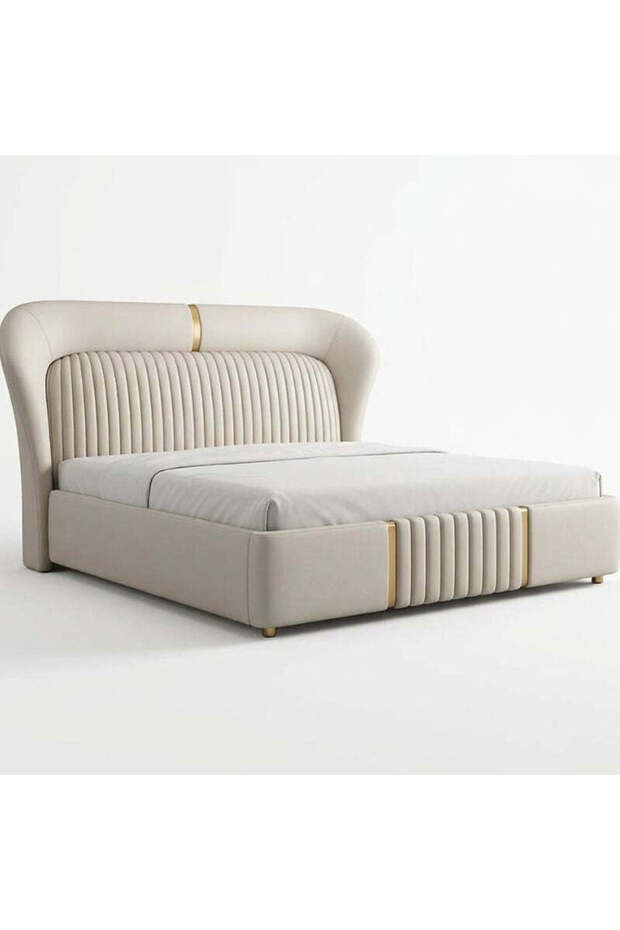 Aurelian Wing Bed - Sculptural Fluted Headboard with Brushed Gold Inlays