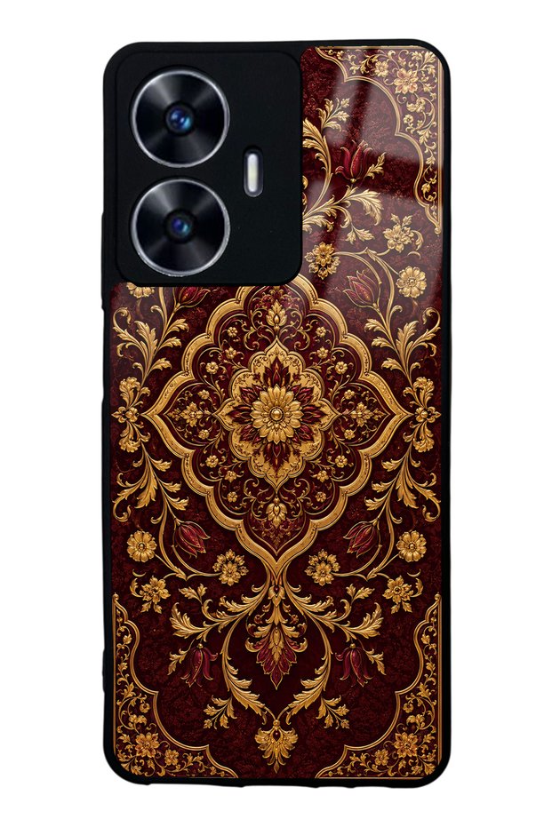 Realme C55 Burgundy Ottoman Gold Design Glossy Phone Case