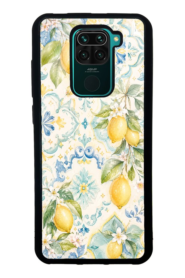 Xiaomi Redmi Note 9 Glossy Phone Case with Azure Lemon Garden Design