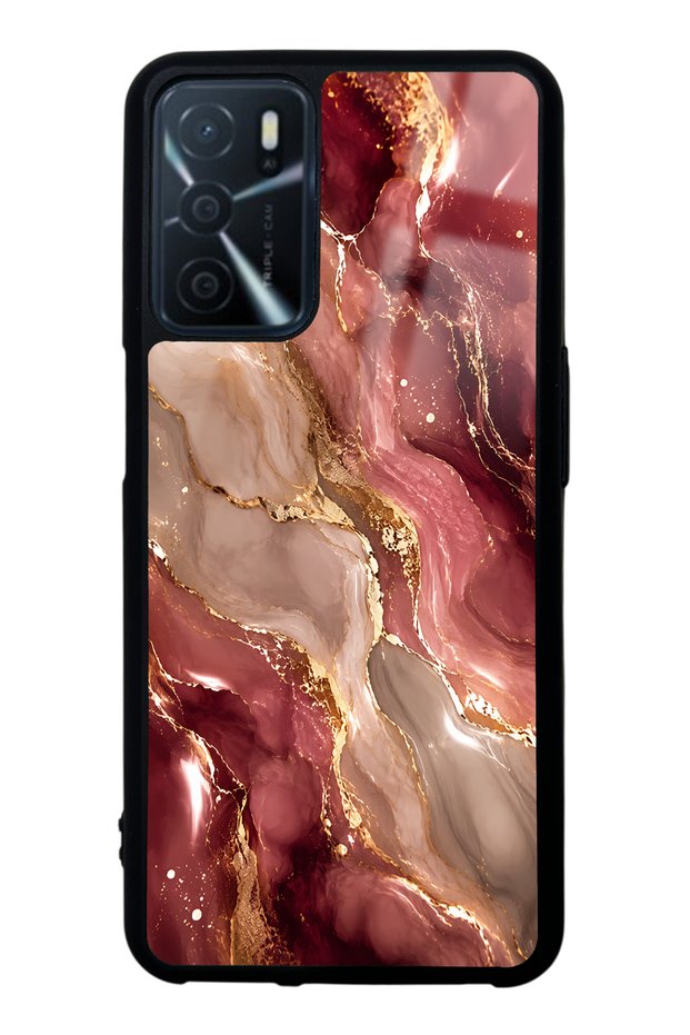 Oppo A16 Burgundy Gold Marble Design Glossy Phone Case