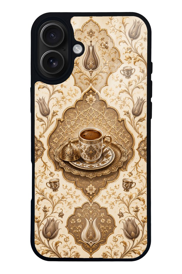 iPhone 16 Plus Ivory Ottoman Coffee Design Glossy Phone Case
