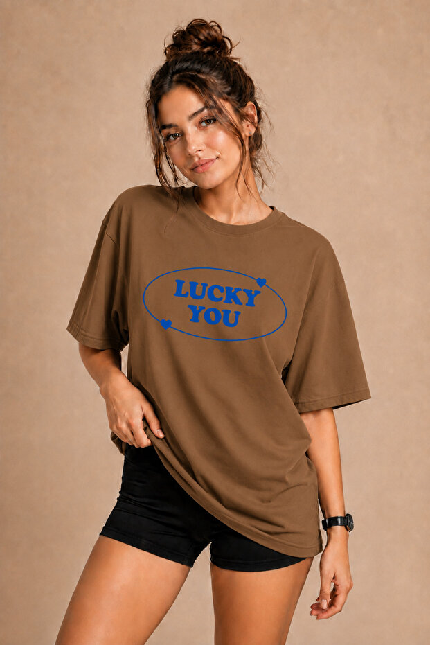 Premium Luck You Unisex Oversize Women's T-Shirt Cotton Oversize T-Shirt