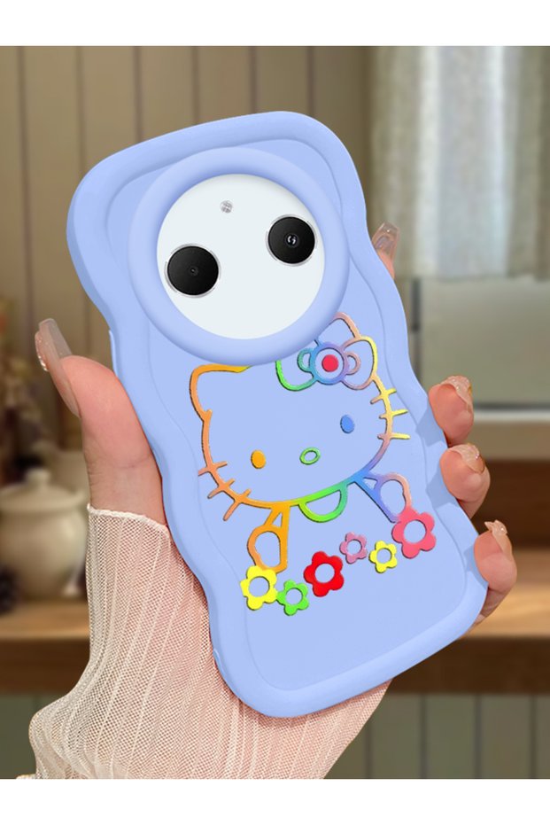 Redmi A3 Pro Compatible Case Camera Protector Blue Silicone Couple Phone Case Kitty Pattern