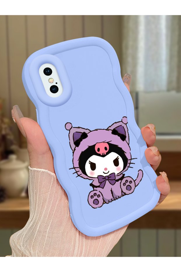 iPhone X Compatible Case Camera Protector Blue Silicone Couple Phone Case Kuromi Pattern