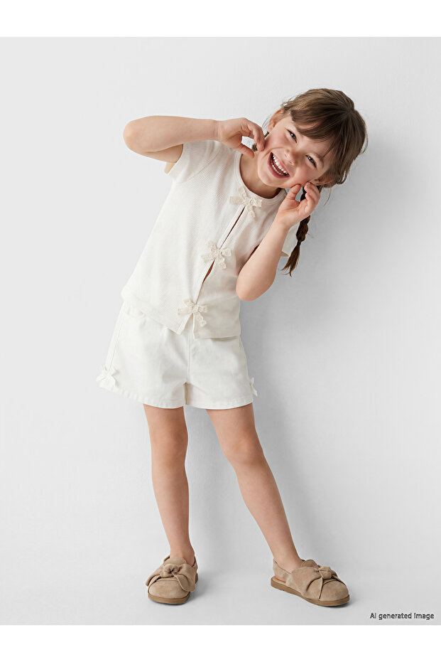 Lcw Kids White Elastic Waist Girls Shorts