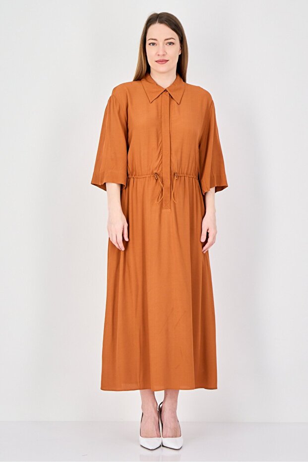 Women Plain Midi Dress, Rust