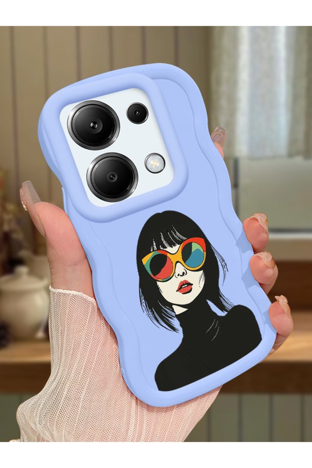 Poco M6 Pro 4g Compatible Case Camera Protector Blue Silicone Couple Phone Case Girl Pattern