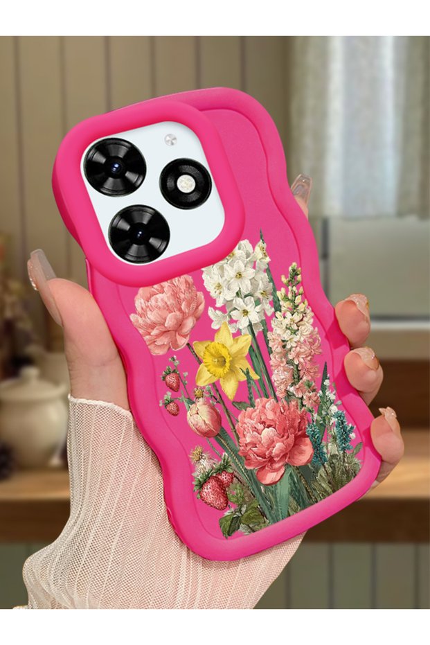 Tecno Spark 20 Compatible Case Camera Protector Red Silicone Couple Phone Case Flower Pattern