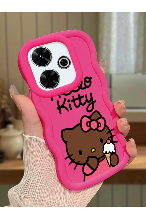 Redmi 13X Compatible Case Camera Protector Red Silicone Couple Phone Case Kitty Pattern
