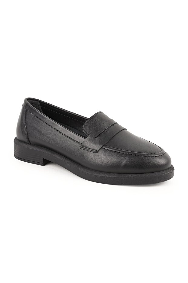 Women's Loafer Daily Comfortable Shoes Black Leather Flat Classic Lightweight Thermo Sole L04.703