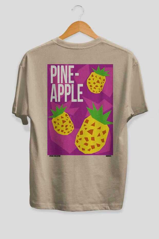 Ananas Oversize Back Printed Beige T-Shirt Unisex 100% Cotton Premium Design Streetwear