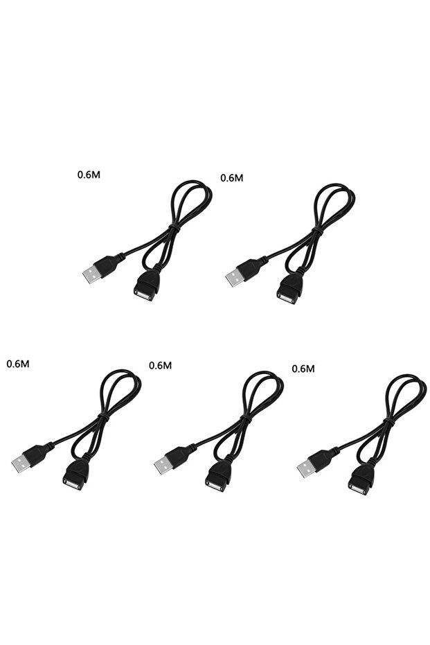 كابل تمديد USB 2.0 أسود بطول 0.6 متر، 5 قطع، 1-5 قطع، سلك نقل بيانات بطول 0.6 متر/1 متر/1.5 متر، فائق الجودة