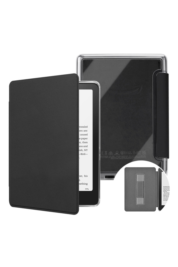 Prestige Black Acrylic Kindle Case with Hand Strap for 6" Kindle (11th Gen 2022/2024) - Clear Back,