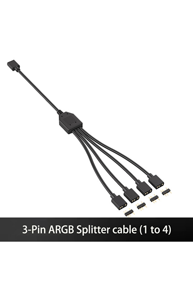 كابل تحويل من 1 إلى 4 مع وحدة تحكم ARGB ثلاثية الأطراف 5 فولت إلى مصدر طاقة SATA، وحدة تحكم RGB صغيرة لعلبة الكمبيوتر