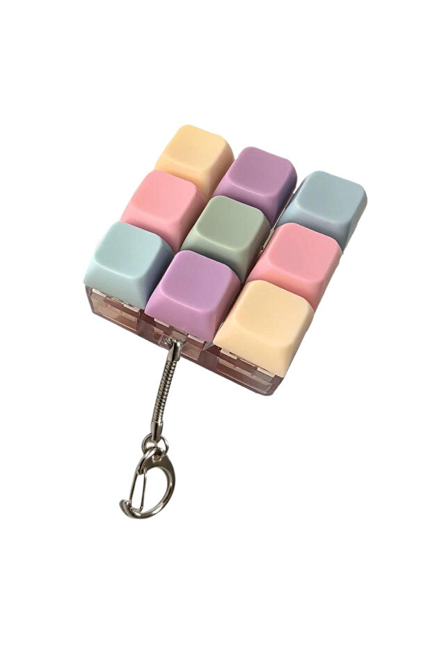 B-9Keys Colorful-1PC LED Light Keyboard Keychain Fidget Toy Clickable Button Stress Relief Portable