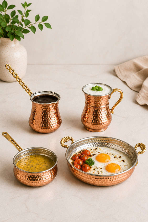 Copper Kitchenware Set Hand Forged 4 Pieces