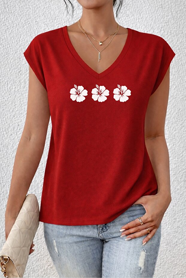 Women's Mix Printed V-Neck Sleeveless Regular Fit Comfortable T-Shirt