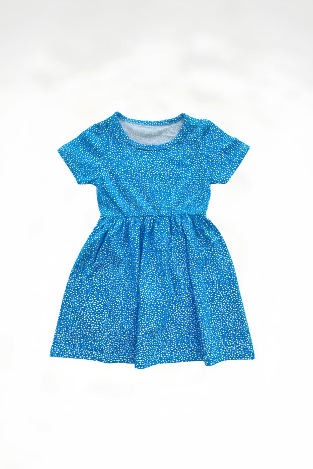 Oeko-Tex Certified 100% Cotton Blue and White Polka Dot Short Sleeve Baby Girl Dress |   Casual and Very Comfortable