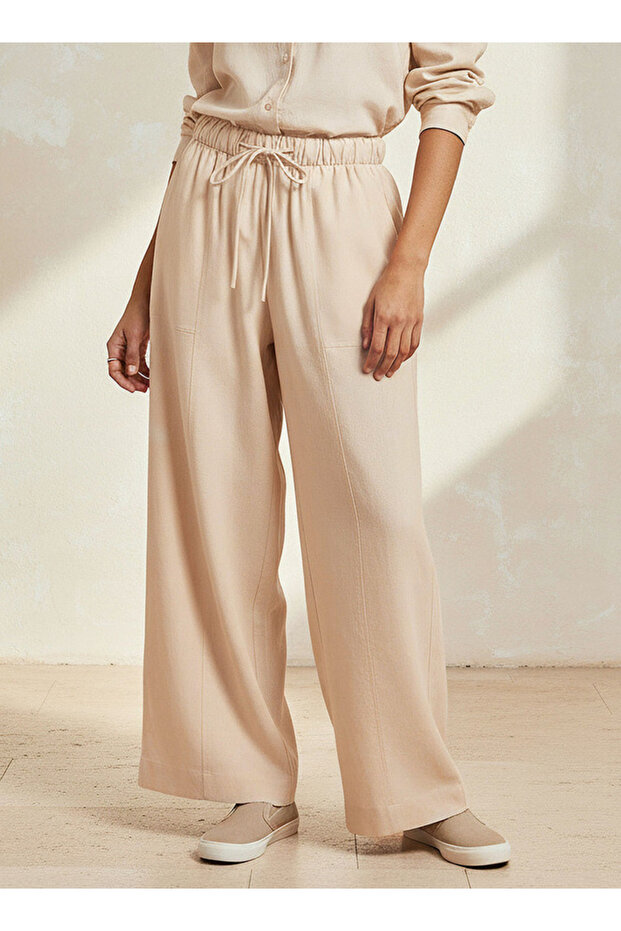 Wide Leg Flexi Waist Cut and Sew Linen Blend Pants