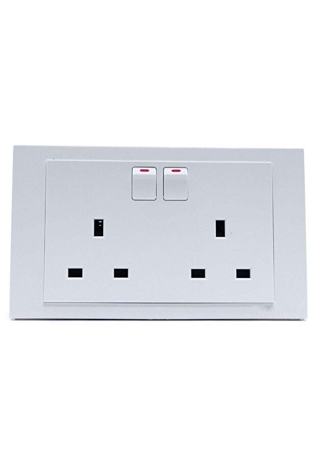 Double Wall UK Socket with Switches, 13A, 2-Gang British Standard, White