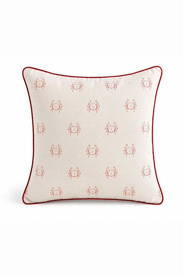Crab Red Ribbed Throw Pillow Cover