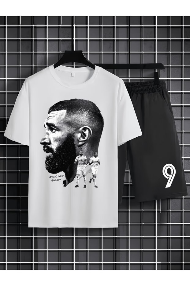 Karim Benzema Printed 100% Cotton Crewneck Children's T-Shirt-Shorts Two-Piece Set