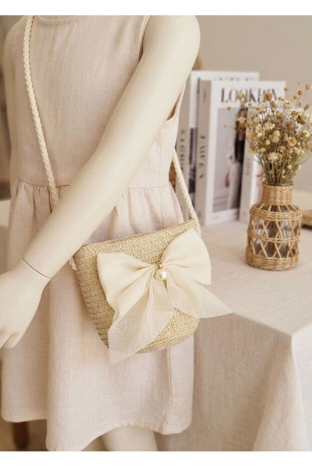 Children's Fiyong Pearl Tulle Straw Bag