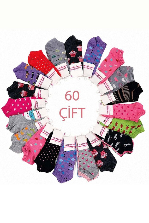 Women's Cotton 60 Pairs Booties Socks Multi-Colored