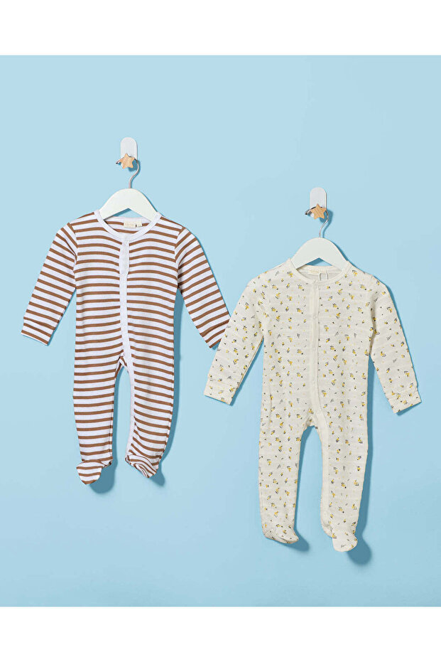 Baby White And Mint Jacquard 2 Pieces Sleepsuit Set