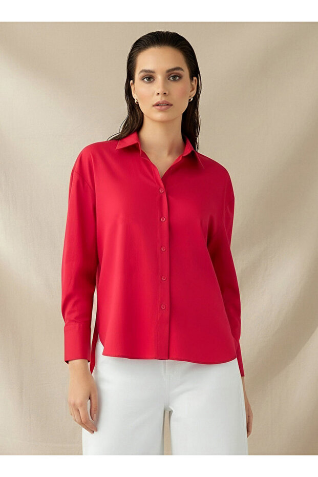 POPLIN SOLID HIGH LOW SHIRT