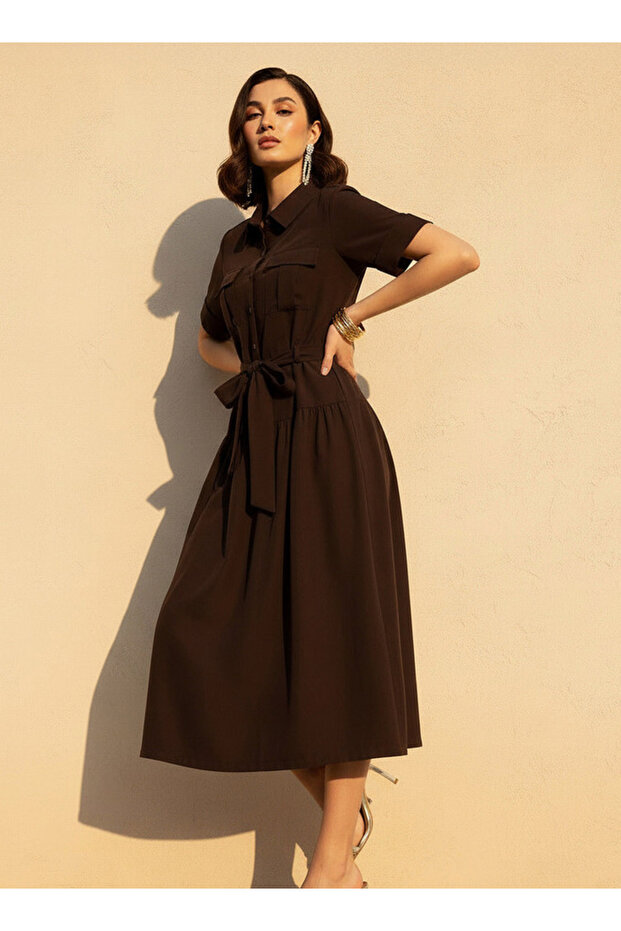 SOLID MIDI SHIRT DRESS